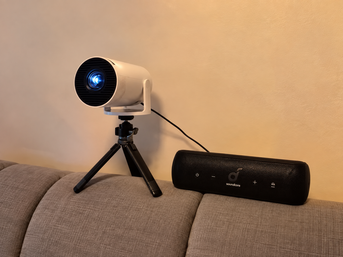 Glow Cinema projector in a home movie setting