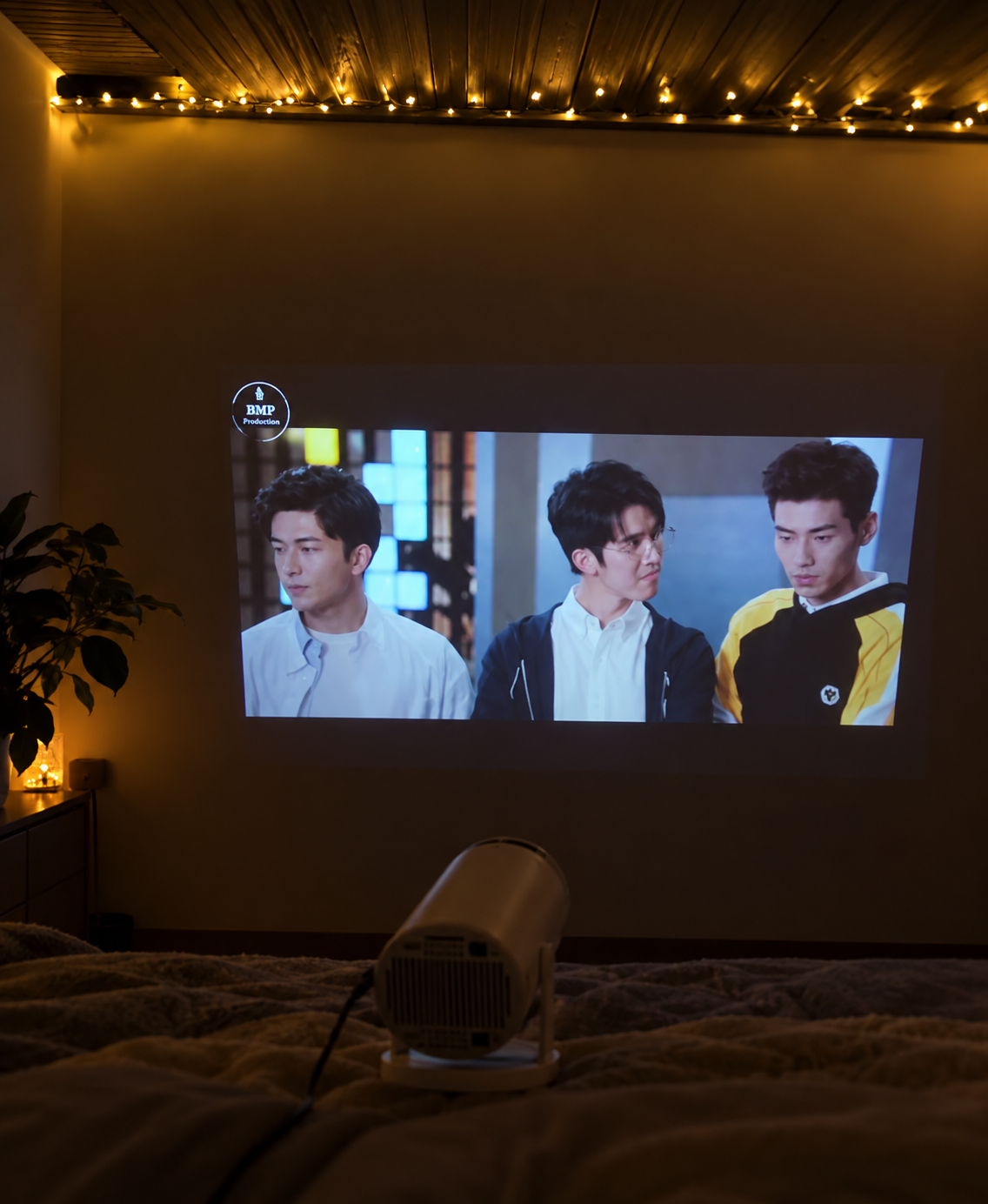 Glow Cinema projector in a home movie setting