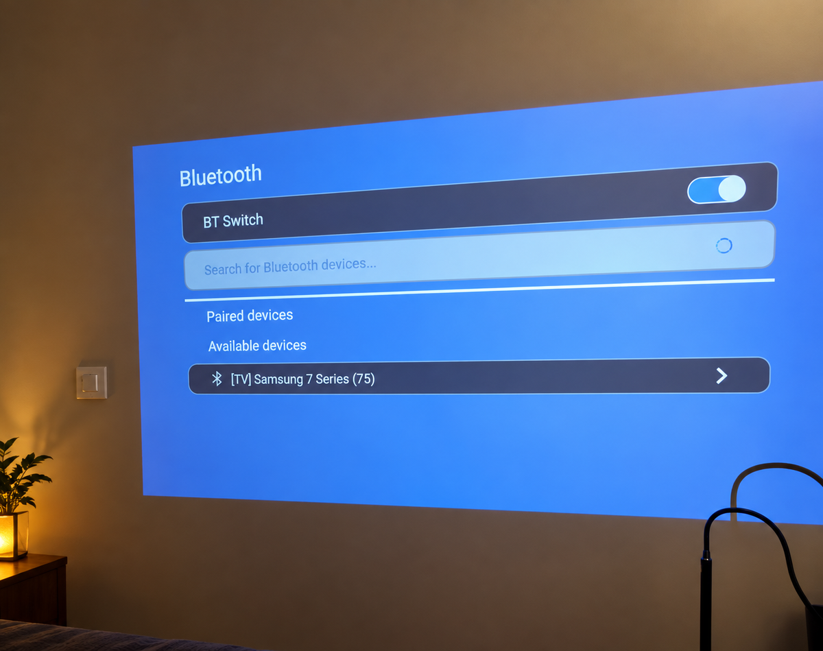 Glow Cinema projector in a home movie setting